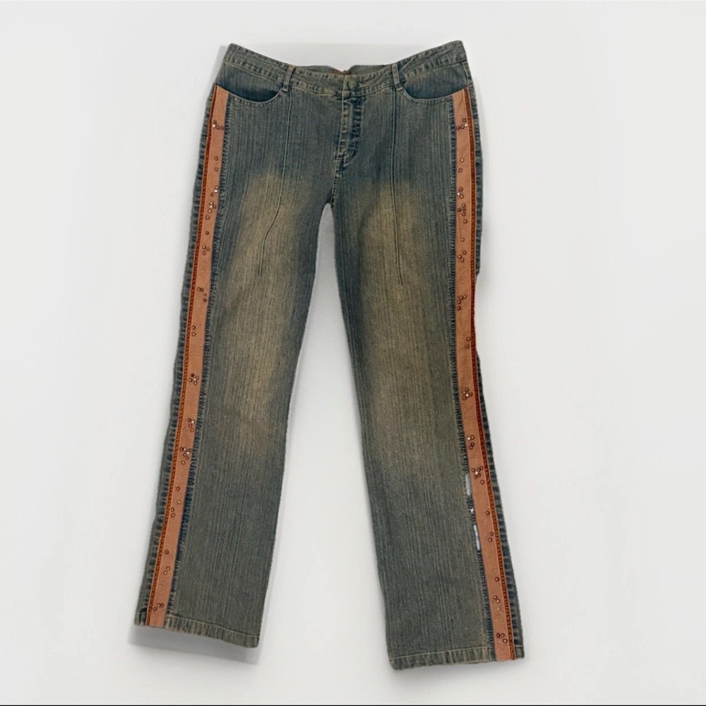 Vintage Y2K Chagall Denim Boot Cut Pants with Bead Accents